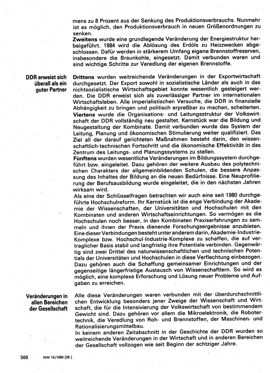 Neuer Weg (NW), Organ des Zentralkomitees (ZK) der SED (Sozialistische Einheitspartei Deutschlands) für Fragen des Parteilebens, 39. Jahrgang [Deutsche Demokratische Republik (DDR)] 1984, Seite 566 (NW ZK SED DDR 1984, S. 566)