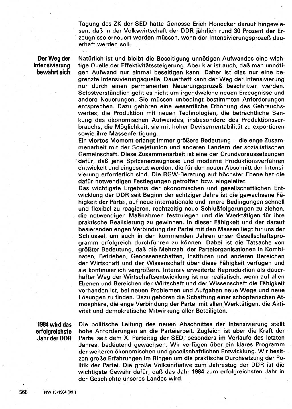 Neuer Weg (NW), Organ des Zentralkomitees (ZK) der SED (Sozialistische Einheitspartei Deutschlands) für Fragen des Parteilebens, 39. Jahrgang [Deutsche Demokratische Republik (DDR)] 1984, Seite 568 (NW ZK SED DDR 1984, S. 568)