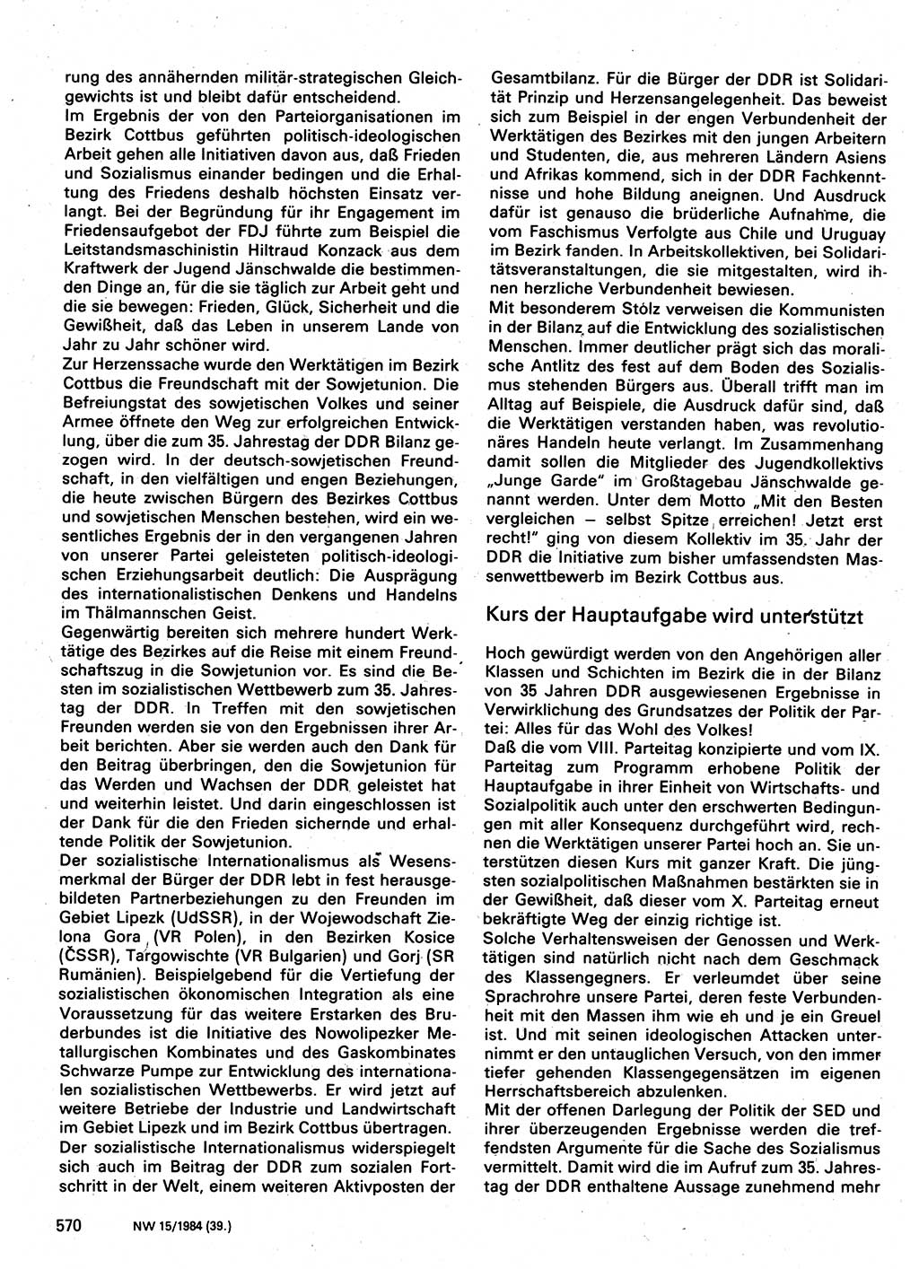 Neuer Weg (NW), Organ des Zentralkomitees (ZK) der SED (Sozialistische Einheitspartei Deutschlands) für Fragen des Parteilebens, 39. Jahrgang [Deutsche Demokratische Republik (DDR)] 1984, Seite 570 (NW ZK SED DDR 1984, S. 570)