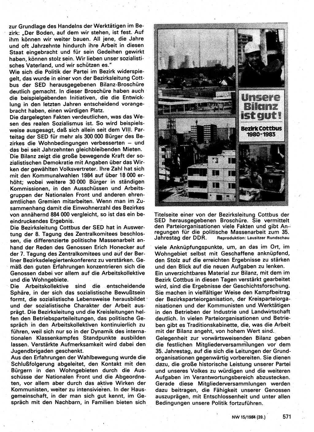 Neuer Weg (NW), Organ des Zentralkomitees (ZK) der SED (Sozialistische Einheitspartei Deutschlands) für Fragen des Parteilebens, 39. Jahrgang [Deutsche Demokratische Republik (DDR)] 1984, Seite 571 (NW ZK SED DDR 1984, S. 571)