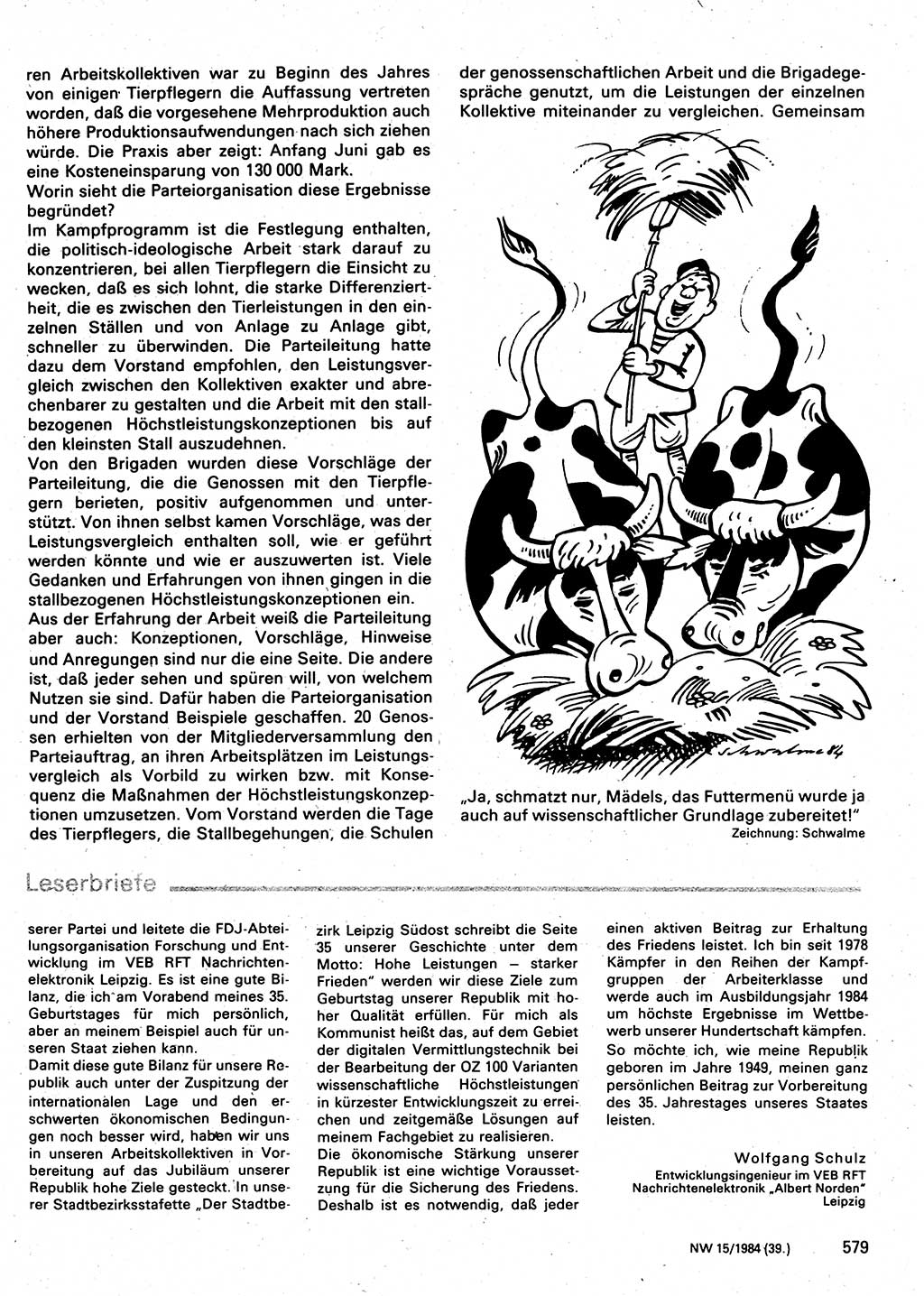 Neuer Weg (NW), Organ des Zentralkomitees (ZK) der SED (Sozialistische Einheitspartei Deutschlands) für Fragen des Parteilebens, 39. Jahrgang [Deutsche Demokratische Republik (DDR)] 1984, Seite 579 (NW ZK SED DDR 1984, S. 579)