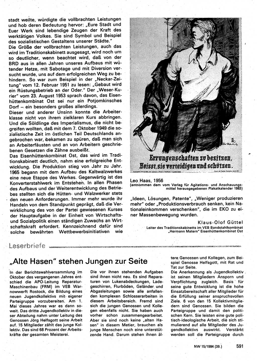 Neuer Weg (NW), Organ des Zentralkomitees (ZK) der SED (Sozialistische Einheitspartei Deutschlands) für Fragen des Parteilebens, 39. Jahrgang [Deutsche Demokratische Republik (DDR)] 1984, Seite 591 (NW ZK SED DDR 1984, S. 591)