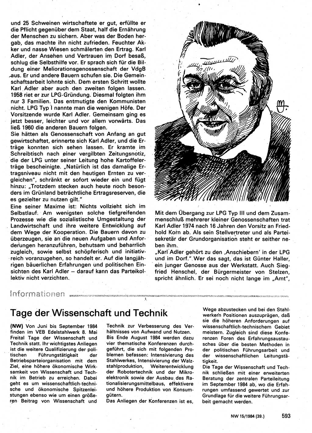 Neuer Weg (NW), Organ des Zentralkomitees (ZK) der SED (Sozialistische Einheitspartei Deutschlands) für Fragen des Parteilebens, 39. Jahrgang [Deutsche Demokratische Republik (DDR)] 1984, Seite 593 (NW ZK SED DDR 1984, S. 593)