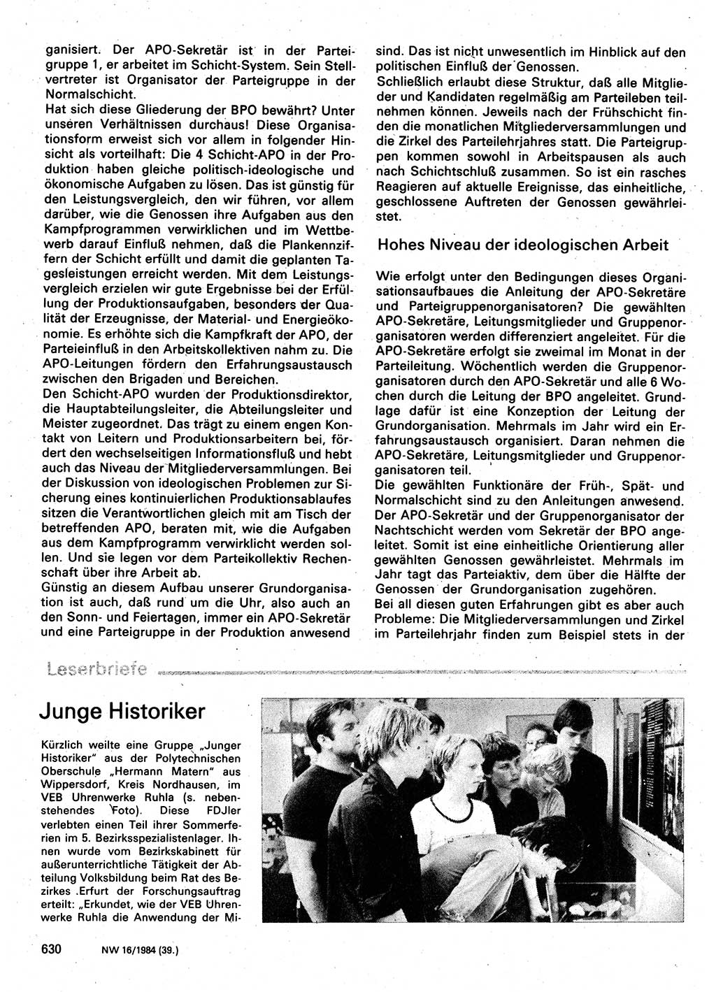 Neuer Weg (NW), Organ des Zentralkomitees (ZK) der SED (Sozialistische Einheitspartei Deutschlands) für Fragen des Parteilebens, 39. Jahrgang [Deutsche Demokratische Republik (DDR)] 1984, Seite 630 (NW ZK SED DDR 1984, S. 630)