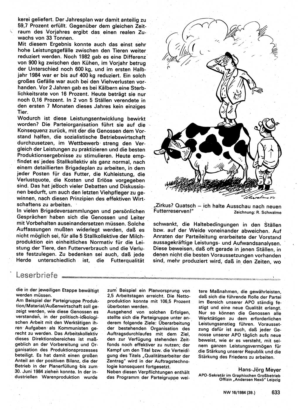 Neuer Weg (NW), Organ des Zentralkomitees (ZK) der SED (Sozialistische Einheitspartei Deutschlands) für Fragen des Parteilebens, 39. Jahrgang [Deutsche Demokratische Republik (DDR)] 1984, Seite 633 (NW ZK SED DDR 1984, S. 633)