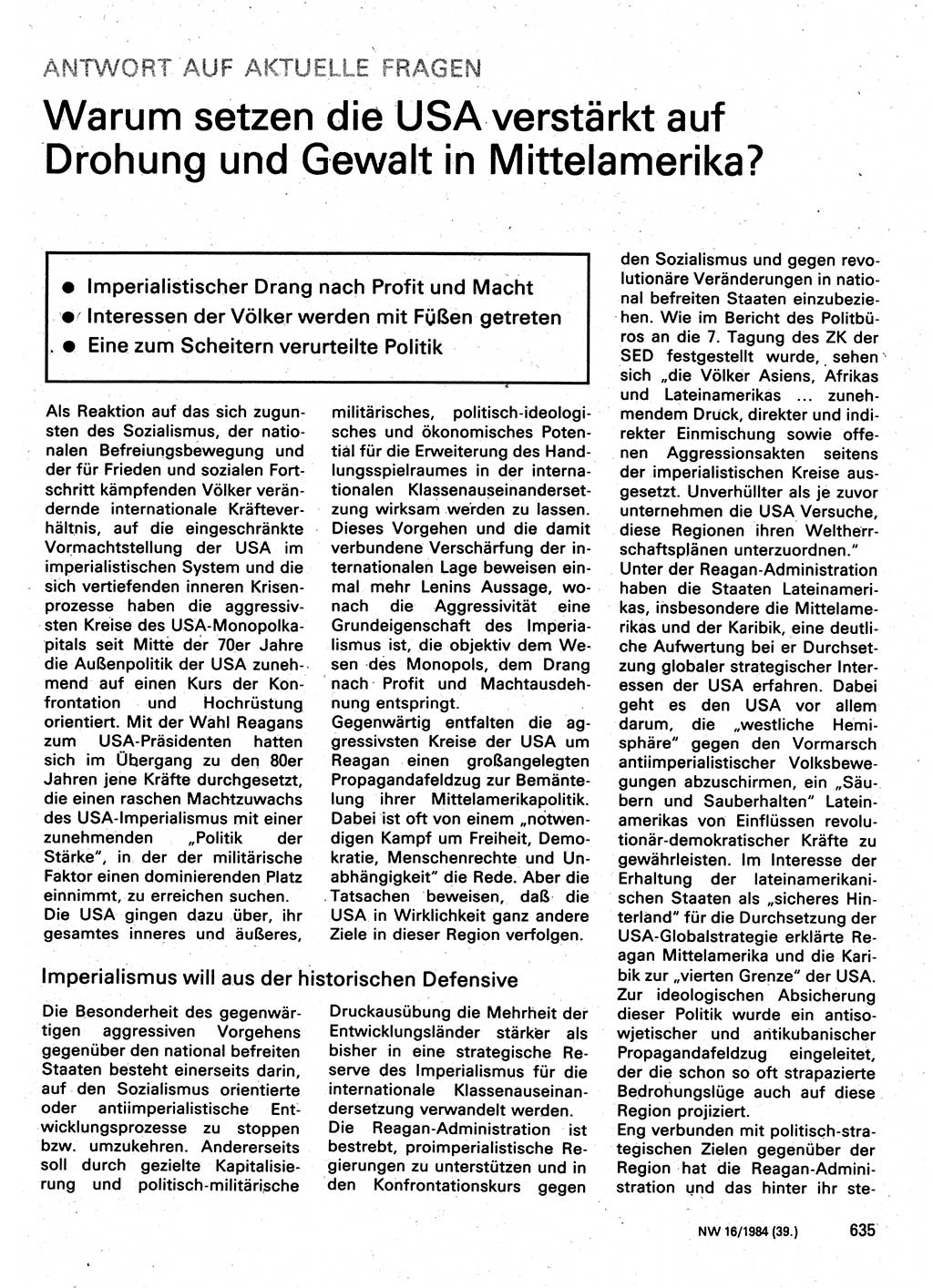 Neuer Weg (NW), Organ des Zentralkomitees (ZK) der SED (Sozialistische Einheitspartei Deutschlands) für Fragen des Parteilebens, 39. Jahrgang [Deutsche Demokratische Republik (DDR)] 1984, Seite 635 (NW ZK SED DDR 1984, S. 635)