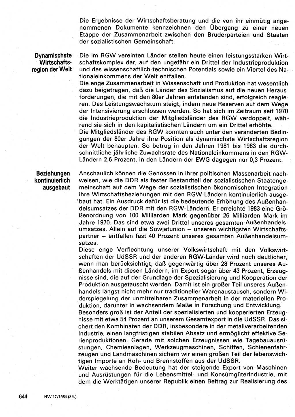 Neuer Weg (NW), Organ des Zentralkomitees (ZK) der SED (Sozialistische Einheitspartei Deutschlands) für Fragen des Parteilebens, 39. Jahrgang [Deutsche Demokratische Republik (DDR)] 1984, Seite 644 (NW ZK SED DDR 1984, S. 644)