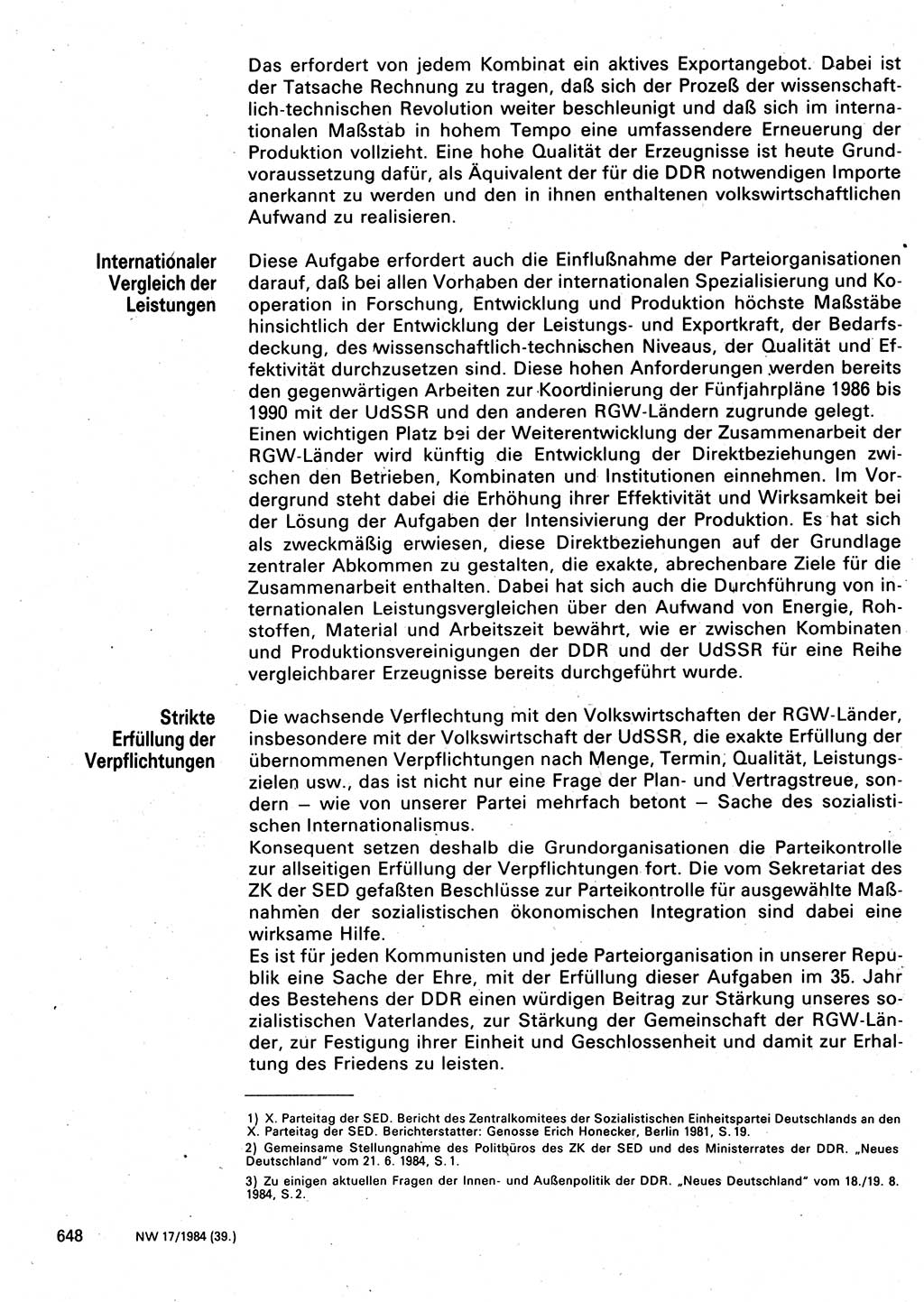 Neuer Weg (NW), Organ des Zentralkomitees (ZK) der SED (Sozialistische Einheitspartei Deutschlands) für Fragen des Parteilebens, 39. Jahrgang [Deutsche Demokratische Republik (DDR)] 1984, Seite 648 (NW ZK SED DDR 1984, S. 648)