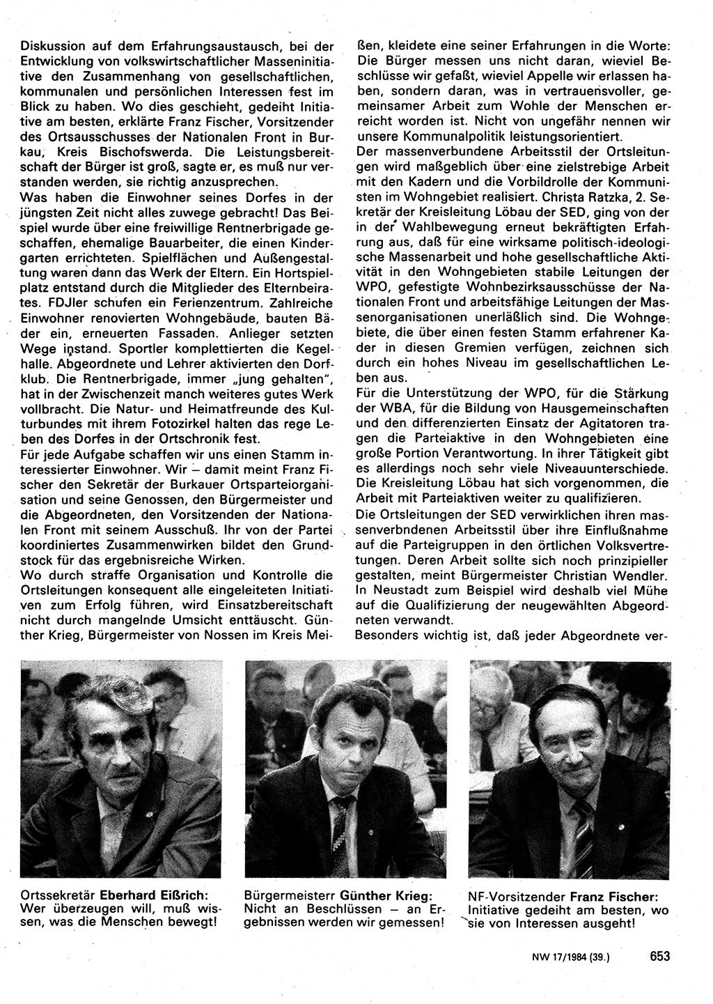 Neuer Weg (NW), Organ des Zentralkomitees (ZK) der SED (Sozialistische Einheitspartei Deutschlands) für Fragen des Parteilebens, 39. Jahrgang [Deutsche Demokratische Republik (DDR)] 1984, Seite 653 (NW ZK SED DDR 1984, S. 653)