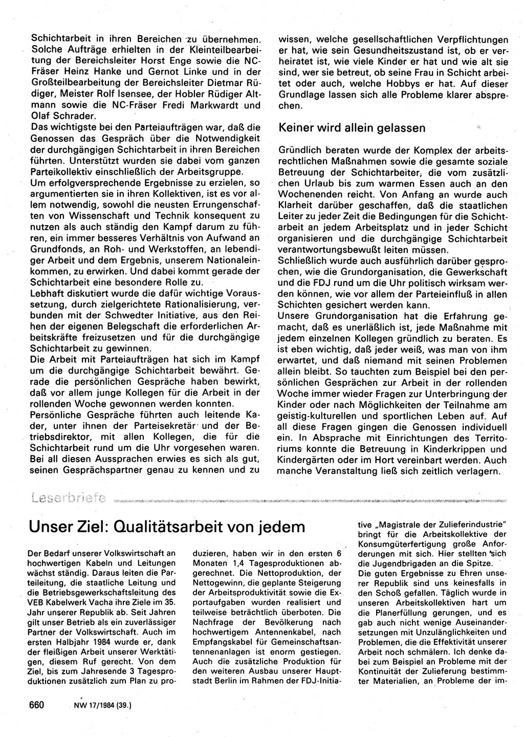 Neuer Weg (NW), Organ des Zentralkomitees (ZK) der SED (Sozialistische Einheitspartei Deutschlands) für Fragen des Parteilebens, 39. Jahrgang [Deutsche Demokratische Republik (DDR)] 1984, Seite 660 (NW ZK SED DDR 1984, S. 660)