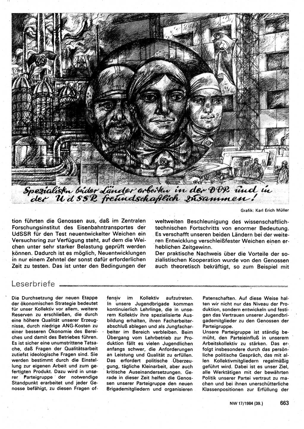 Neuer Weg (NW), Organ des Zentralkomitees (ZK) der SED (Sozialistische Einheitspartei Deutschlands) für Fragen des Parteilebens, 39. Jahrgang [Deutsche Demokratische Republik (DDR)] 1984, Seite 663 (NW ZK SED DDR 1984, S. 663)