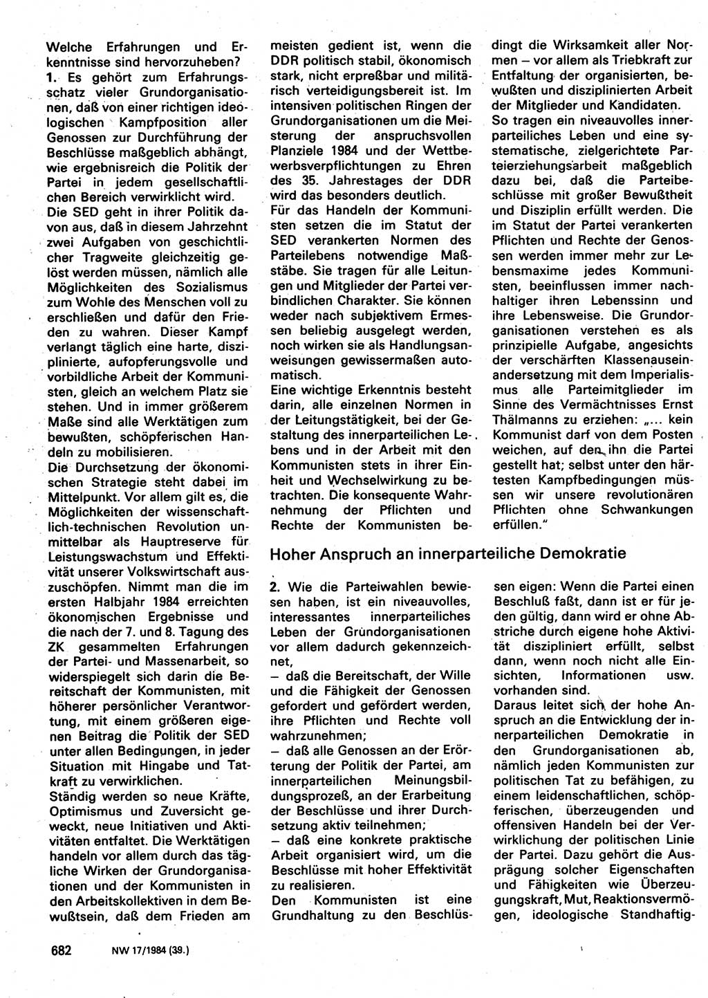 Neuer Weg (NW), Organ des Zentralkomitees (ZK) der SED (Sozialistische Einheitspartei Deutschlands) für Fragen des Parteilebens, 39. Jahrgang [Deutsche Demokratische Republik (DDR)] 1984, Seite 682 (NW ZK SED DDR 1984, S. 682)