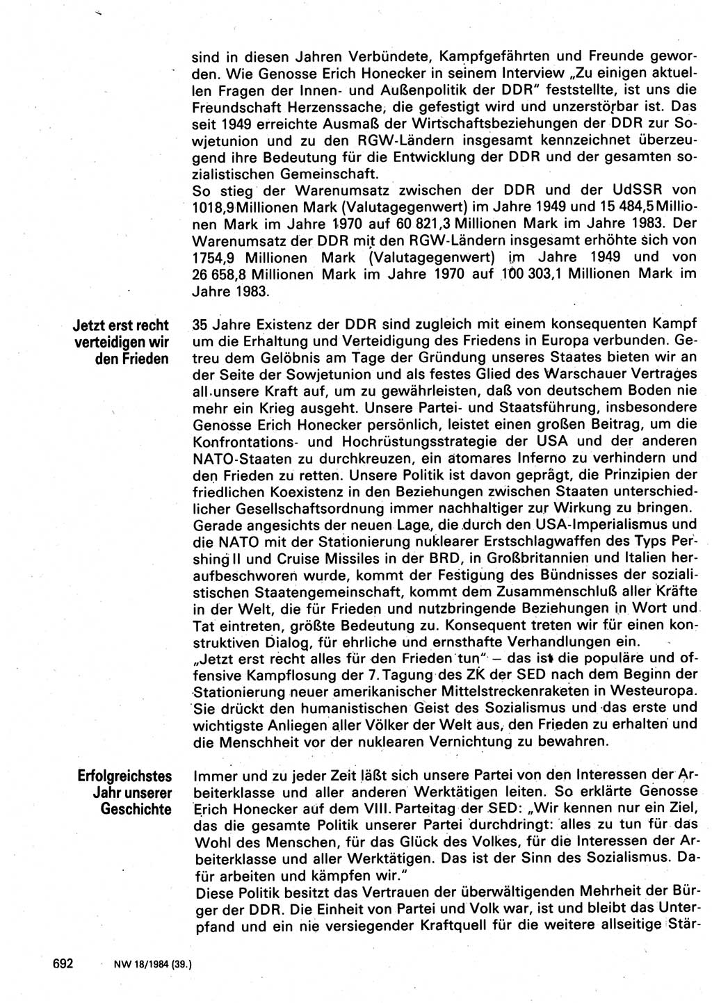 Neuer Weg (NW), Organ des Zentralkomitees (ZK) der SED (Sozialistische Einheitspartei Deutschlands) für Fragen des Parteilebens, 39. Jahrgang [Deutsche Demokratische Republik (DDR)] 1984, Seite 692 (NW ZK SED DDR 1984, S. 692)