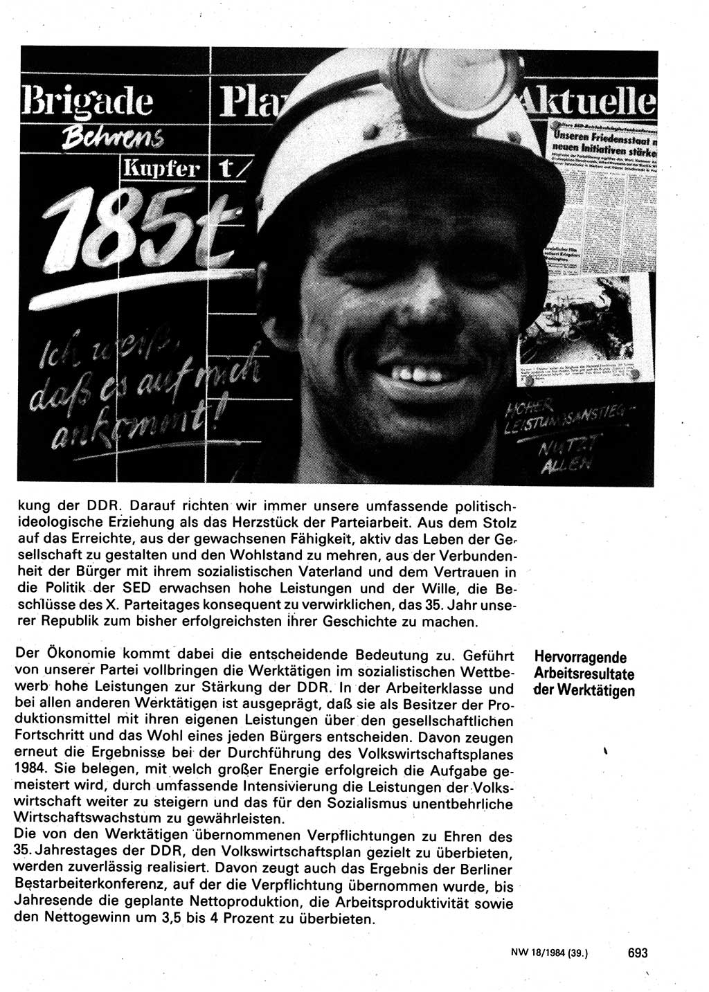 Neuer Weg (NW), Organ des Zentralkomitees (ZK) der SED (Sozialistische Einheitspartei Deutschlands) für Fragen des Parteilebens, 39. Jahrgang [Deutsche Demokratische Republik (DDR)] 1984, Seite 693 (NW ZK SED DDR 1984, S. 693)