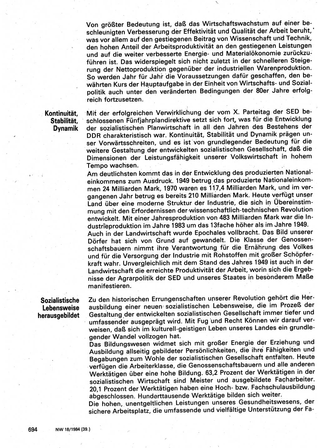 Neuer Weg (NW), Organ des Zentralkomitees (ZK) der SED (Sozialistische Einheitspartei Deutschlands) für Fragen des Parteilebens, 39. Jahrgang [Deutsche Demokratische Republik (DDR)] 1984, Seite 694 (NW ZK SED DDR 1984, S. 694)