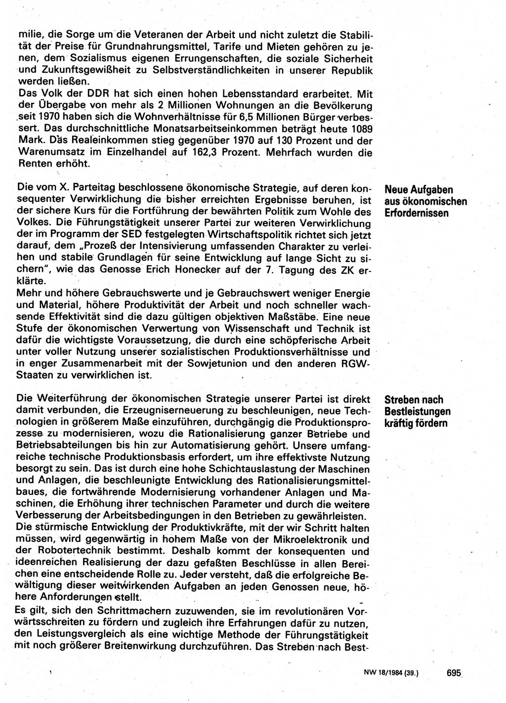 Neuer Weg (NW), Organ des Zentralkomitees (ZK) der SED (Sozialistische Einheitspartei Deutschlands) für Fragen des Parteilebens, 39. Jahrgang [Deutsche Demokratische Republik (DDR)] 1984, Seite 695 (NW ZK SED DDR 1984, S. 695)