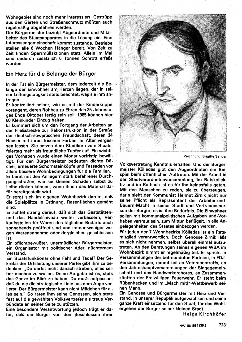Neuer Weg (NW), Organ des Zentralkomitees (ZK) der SED (Sozialistische Einheitspartei Deutschlands) für Fragen des Parteilebens, 39. Jahrgang [Deutsche Demokratische Republik (DDR)] 1984, Seite 723 (NW ZK SED DDR 1984, S. 723)