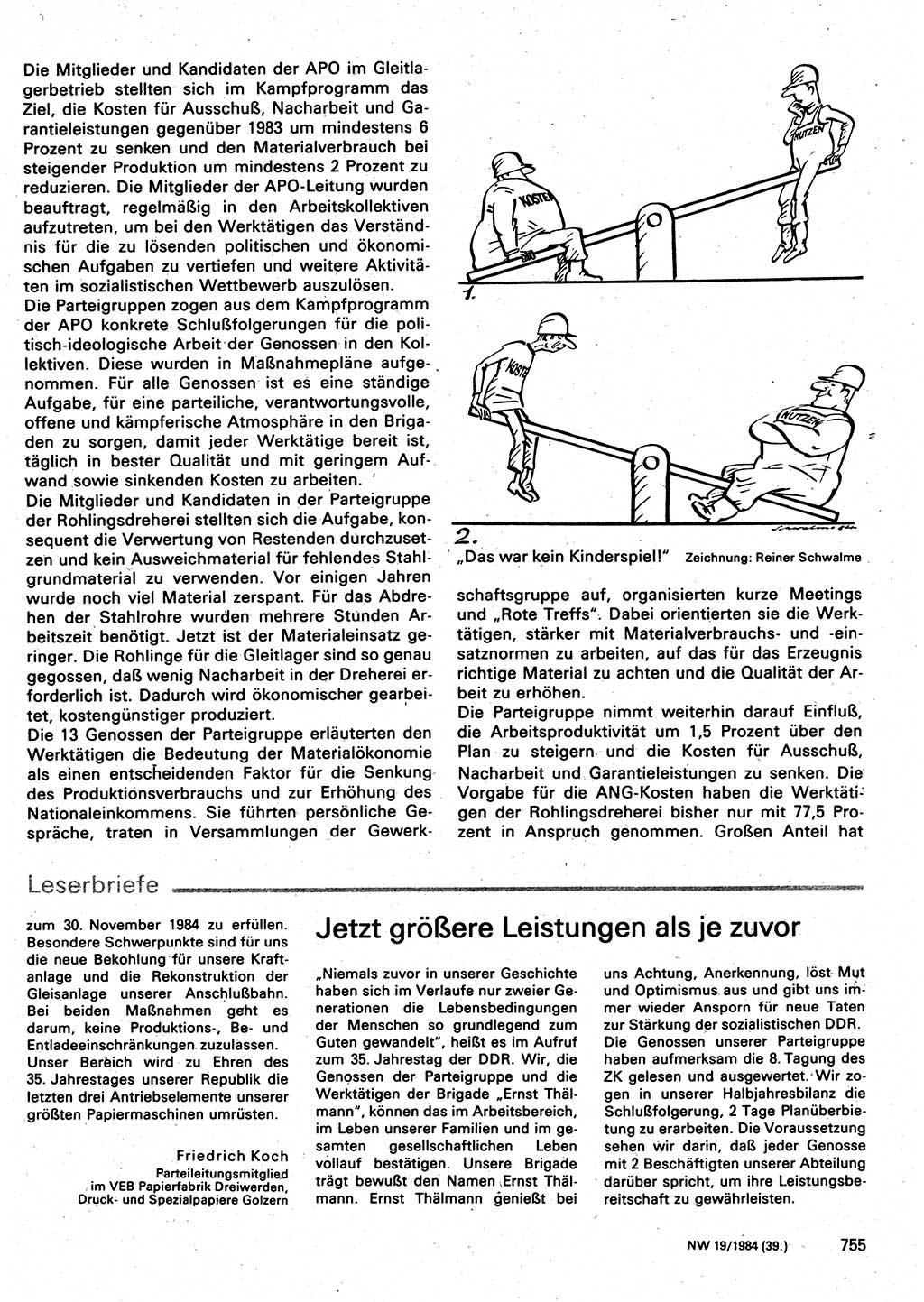 Neuer Weg (NW), Organ des Zentralkomitees (ZK) der SED (Sozialistische Einheitspartei Deutschlands) für Fragen des Parteilebens, 39. Jahrgang [Deutsche Demokratische Republik (DDR)] 1984, Seite 755 (NW ZK SED DDR 1984, S. 755)