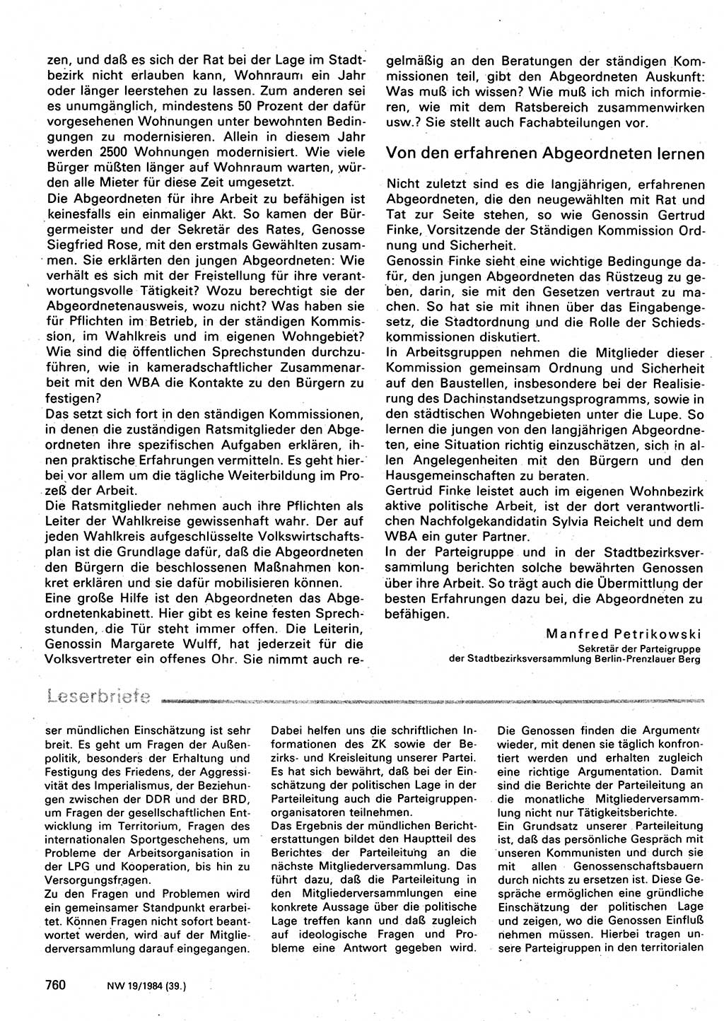 Neuer Weg (NW), Organ des Zentralkomitees (ZK) der SED (Sozialistische Einheitspartei Deutschlands) für Fragen des Parteilebens, 39. Jahrgang [Deutsche Demokratische Republik (DDR)] 1984, Seite 760 (NW ZK SED DDR 1984, S. 760)