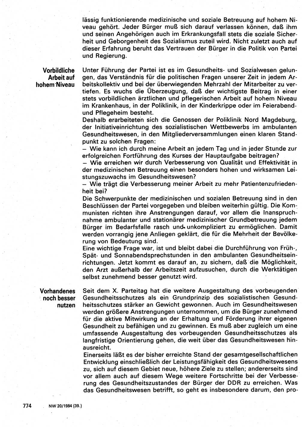 Neuer Weg (NW), Organ des Zentralkomitees (ZK) der SED (Sozialistische Einheitspartei Deutschlands) für Fragen des Parteilebens, 39. Jahrgang [Deutsche Demokratische Republik (DDR)] 1984, Seite 774 (NW ZK SED DDR 1984, S. 774)