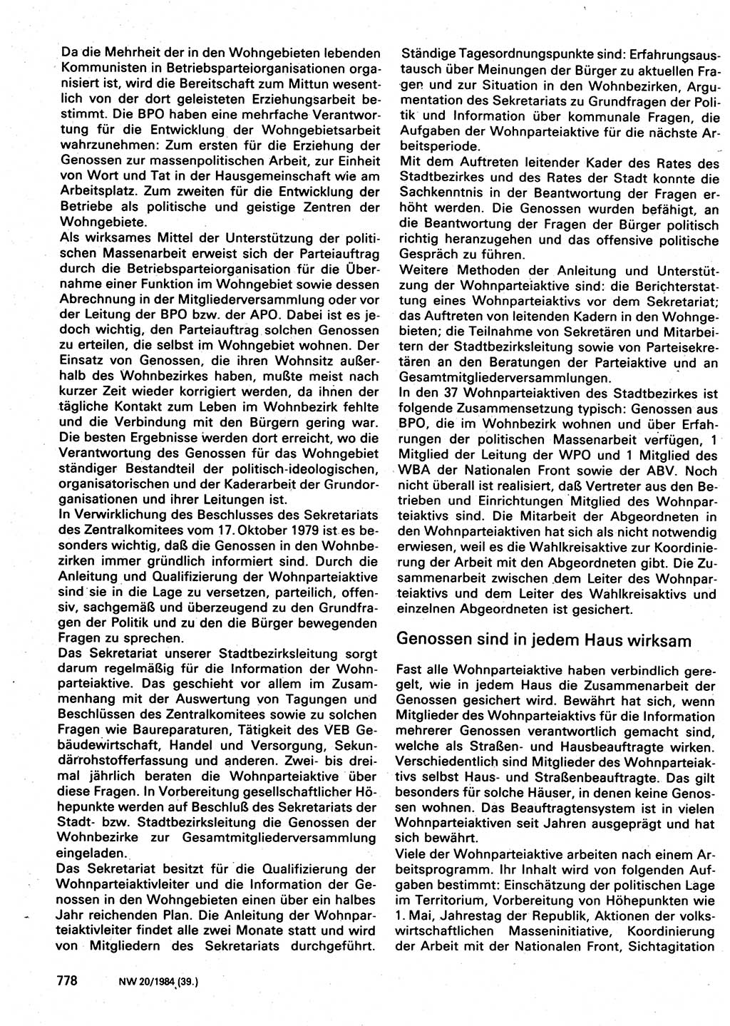Neuer Weg (NW), Organ des Zentralkomitees (ZK) der SED (Sozialistische Einheitspartei Deutschlands) für Fragen des Parteilebens, 39. Jahrgang [Deutsche Demokratische Republik (DDR)] 1984, Seite 778 (NW ZK SED DDR 1984, S. 778)