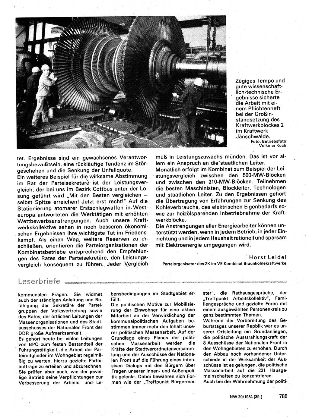 Neuer Weg (NW), Organ des Zentralkomitees (ZK) der SED (Sozialistische Einheitspartei Deutschlands) für Fragen des Parteilebens, 39. Jahrgang [Deutsche Demokratische Republik (DDR)] 1984, Seite 785 (NW ZK SED DDR 1984, S. 785)