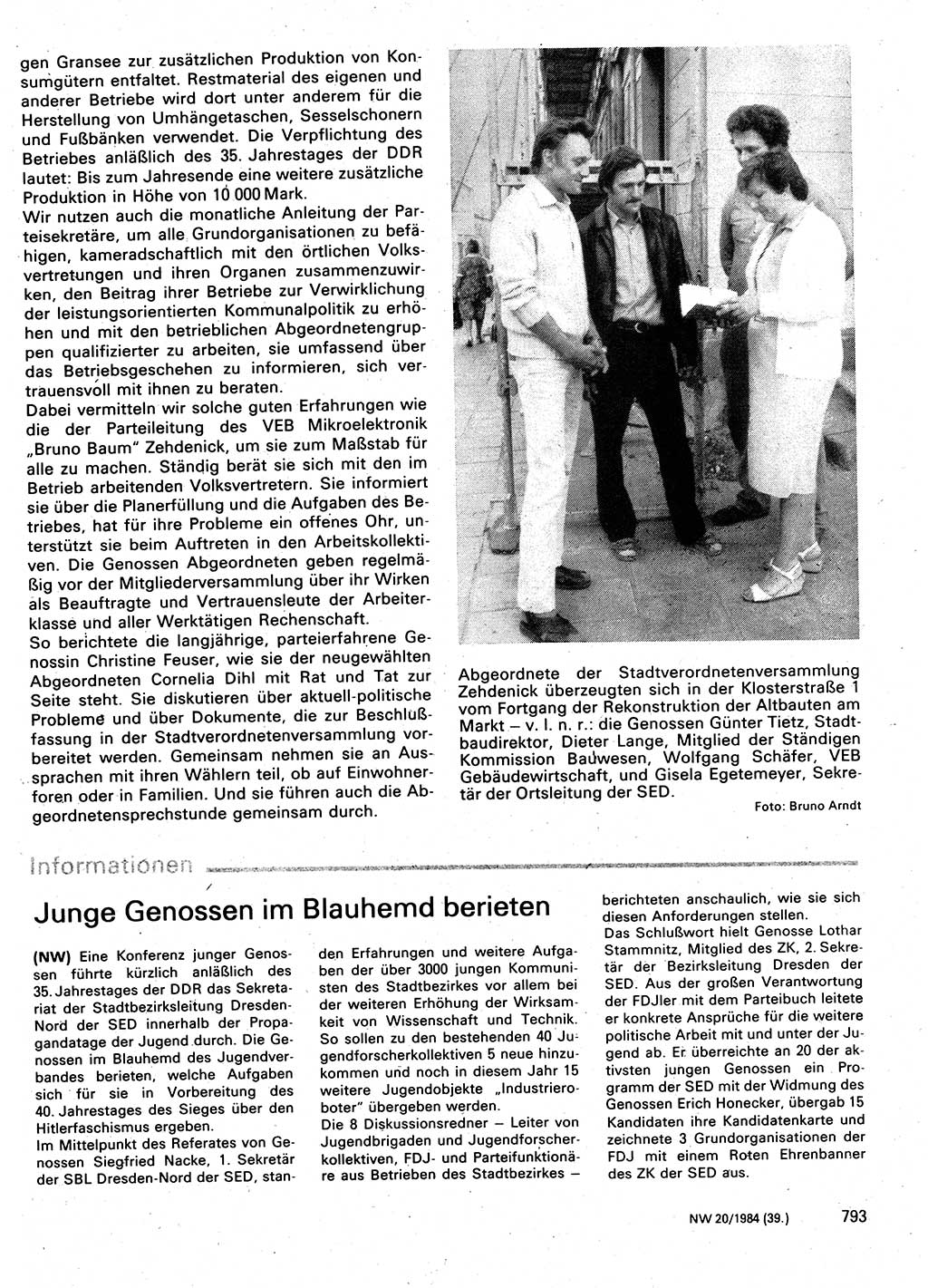 Neuer Weg (NW), Organ des Zentralkomitees (ZK) der SED (Sozialistische Einheitspartei Deutschlands) für Fragen des Parteilebens, 39. Jahrgang [Deutsche Demokratische Republik (DDR)] 1984, Seite 793 (NW ZK SED DDR 1984, S. 793)
