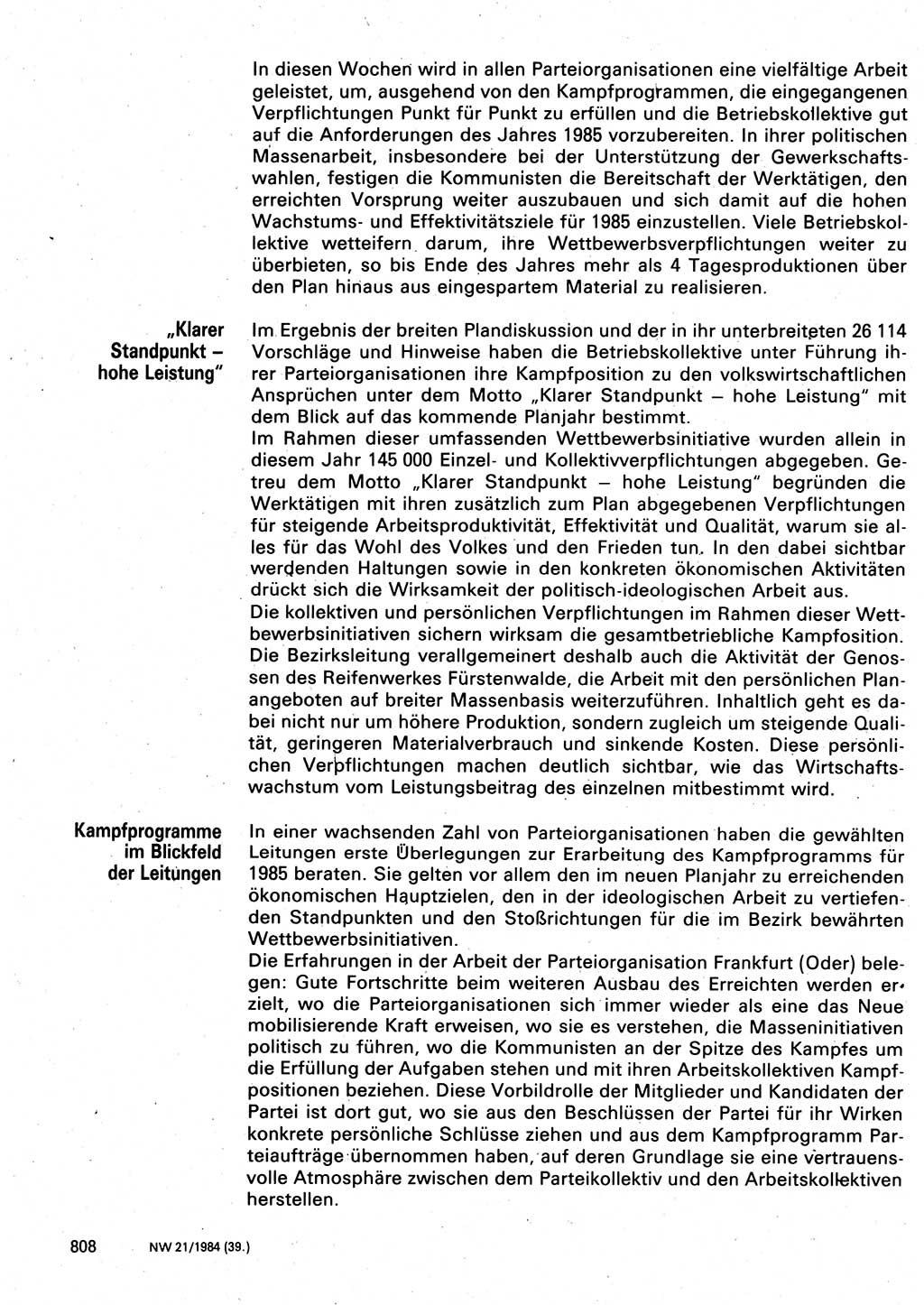 Neuer Weg (NW), Organ des Zentralkomitees (ZK) der SED (Sozialistische Einheitspartei Deutschlands) für Fragen des Parteilebens, 39. Jahrgang [Deutsche Demokratische Republik (DDR)] 1984, Seite 808 (NW ZK SED DDR 1984, S. 808)