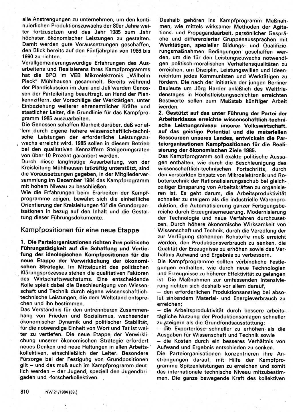 Neuer Weg (NW), Organ des Zentralkomitees (ZK) der SED (Sozialistische Einheitspartei Deutschlands) für Fragen des Parteilebens, 39. Jahrgang [Deutsche Demokratische Republik (DDR)] 1984, Seite 810 (NW ZK SED DDR 1984, S. 810)