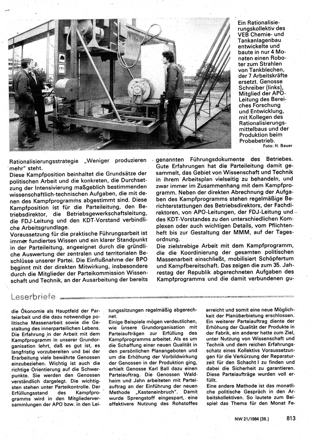 Neuer Weg (NW), Organ des Zentralkomitees (ZK) der SED (Sozialistische Einheitspartei Deutschlands) für Fragen des Parteilebens, 39. Jahrgang [Deutsche Demokratische Republik (DDR)] 1984, Seite 813 (NW ZK SED DDR 1984, S. 813)