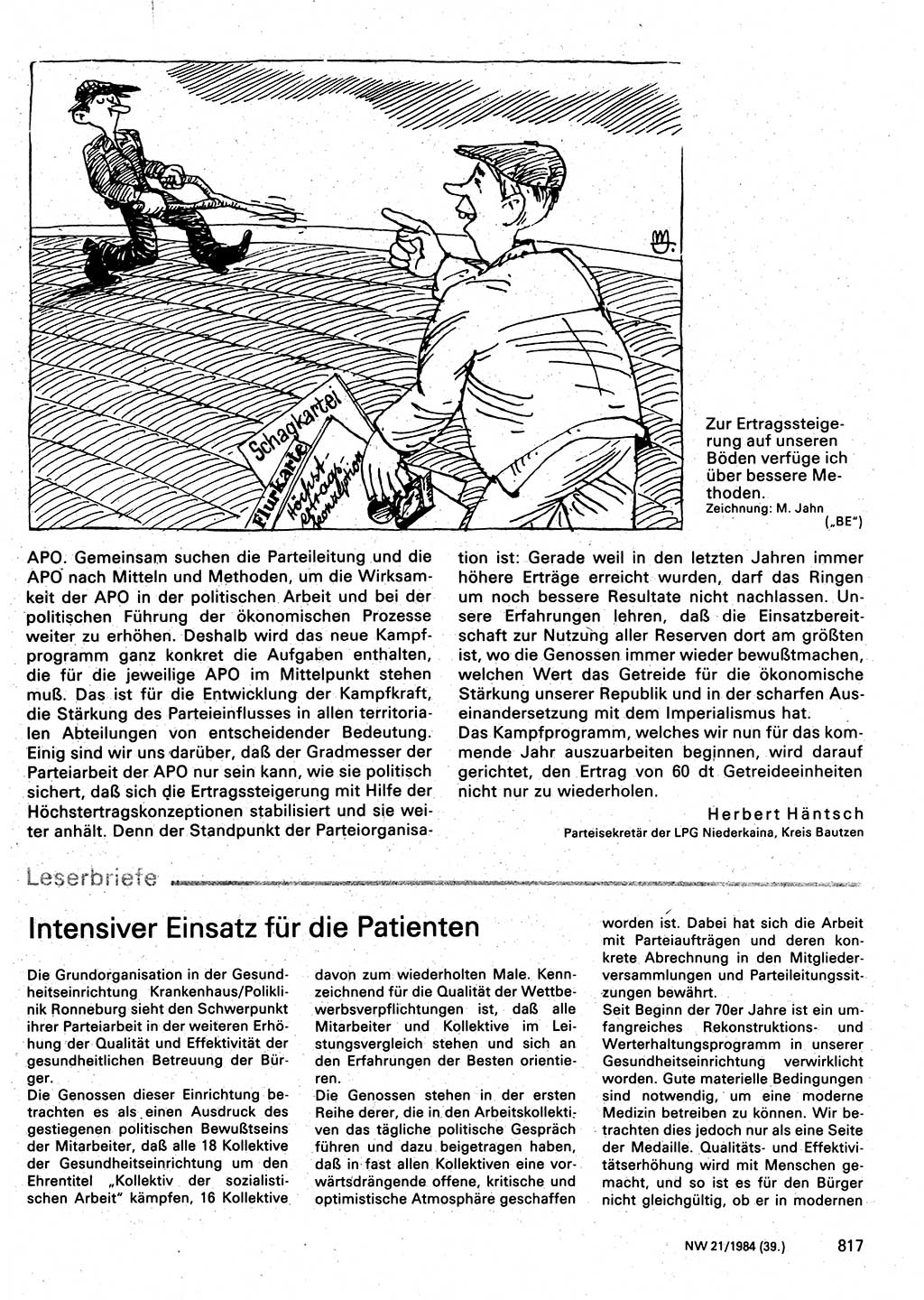 Neuer Weg (NW), Organ des Zentralkomitees (ZK) der SED (Sozialistische Einheitspartei Deutschlands) für Fragen des Parteilebens, 39. Jahrgang [Deutsche Demokratische Republik (DDR)] 1984, Seite 817 (NW ZK SED DDR 1984, S. 817)