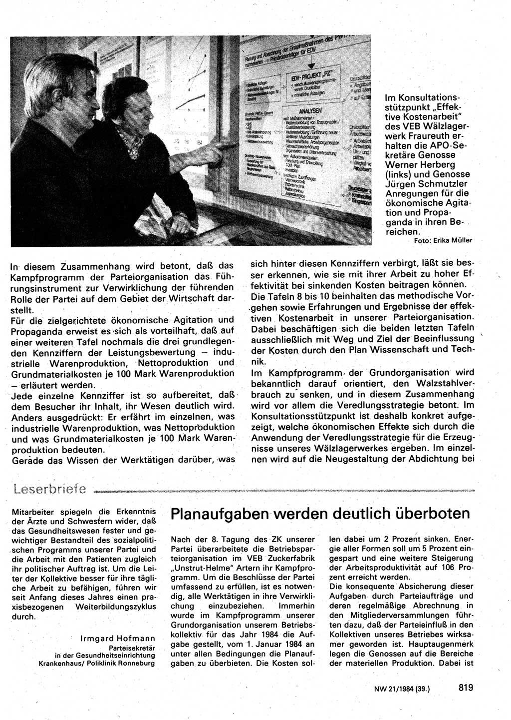 Neuer Weg (NW), Organ des Zentralkomitees (ZK) der SED (Sozialistische Einheitspartei Deutschlands) für Fragen des Parteilebens, 39. Jahrgang [Deutsche Demokratische Republik (DDR)] 1984, Seite 819 (NW ZK SED DDR 1984, S. 819)