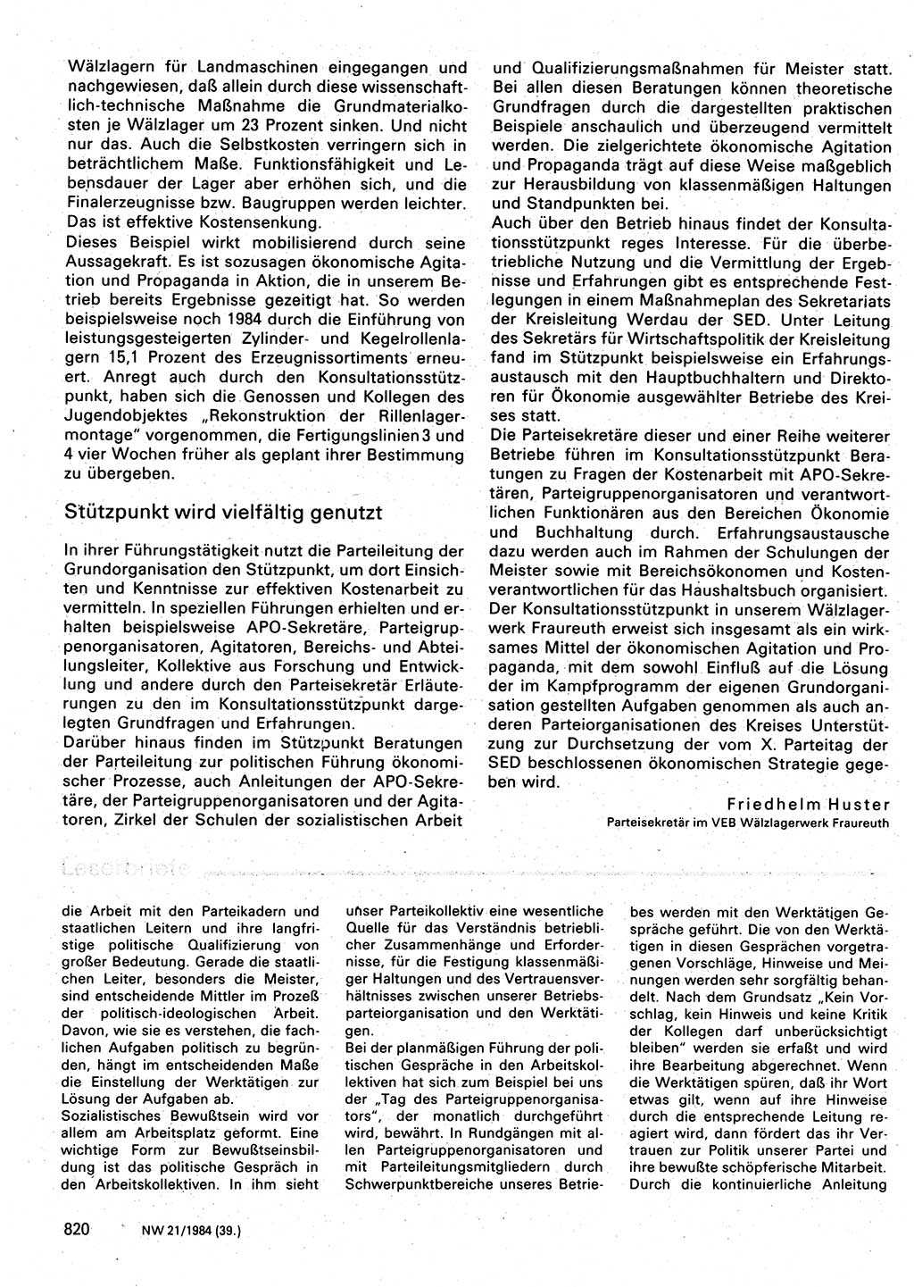 Neuer Weg (NW), Organ des Zentralkomitees (ZK) der SED (Sozialistische Einheitspartei Deutschlands) für Fragen des Parteilebens, 39. Jahrgang [Deutsche Demokratische Republik (DDR)] 1984, Seite 820 (NW ZK SED DDR 1984, S. 820)