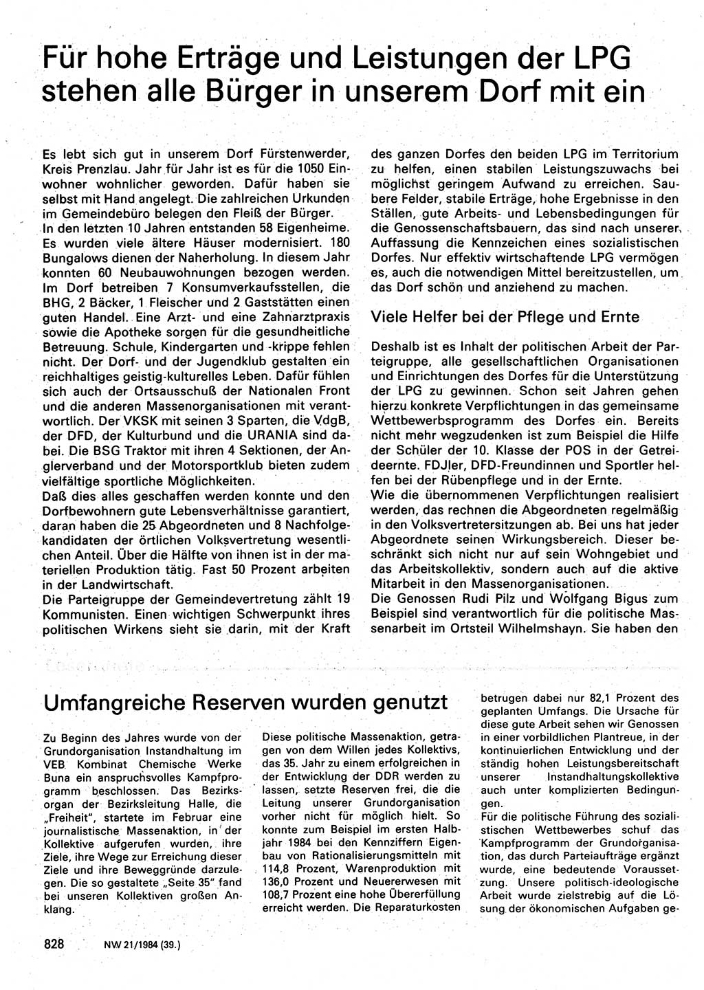 Neuer Weg (NW), Organ des Zentralkomitees (ZK) der SED (Sozialistische Einheitspartei Deutschlands) für Fragen des Parteilebens, 39. Jahrgang [Deutsche Demokratische Republik (DDR)] 1984, Seite 828 (NW ZK SED DDR 1984, S. 828)