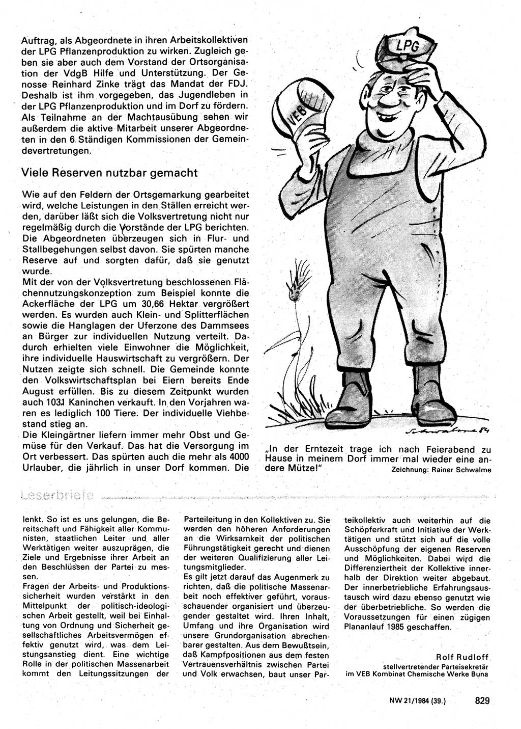 Neuer Weg (NW), Organ des Zentralkomitees (ZK) der SED (Sozialistische Einheitspartei Deutschlands) für Fragen des Parteilebens, 39. Jahrgang [Deutsche Demokratische Republik (DDR)] 1984, Seite 829 (NW ZK SED DDR 1984, S. 829)