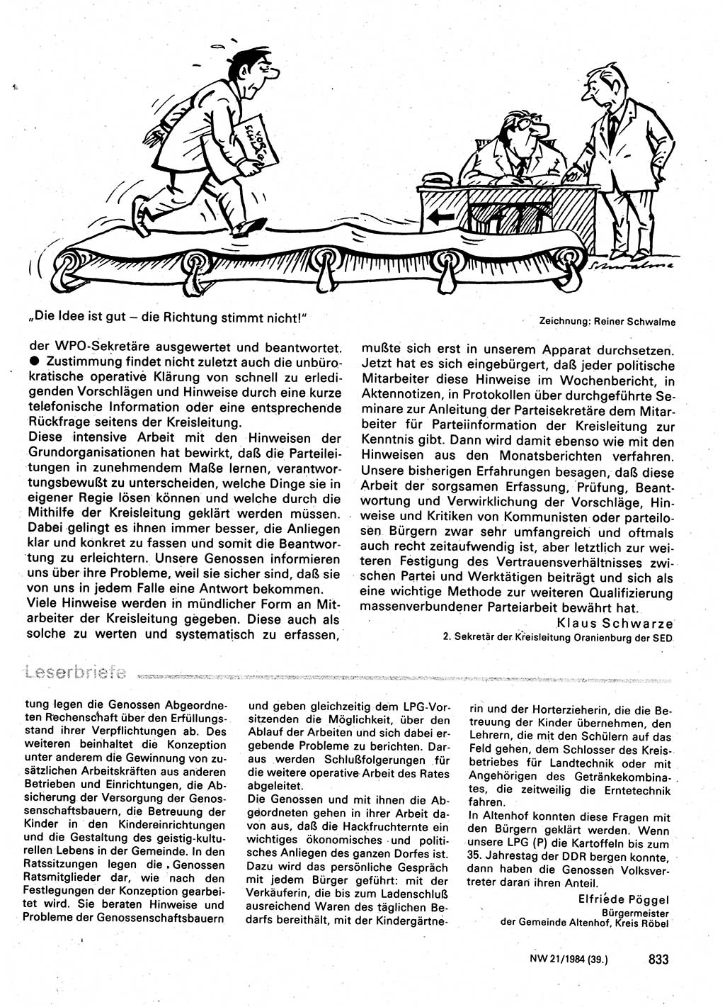 Neuer Weg (NW), Organ des Zentralkomitees (ZK) der SED (Sozialistische Einheitspartei Deutschlands) für Fragen des Parteilebens, 39. Jahrgang [Deutsche Demokratische Republik (DDR)] 1984, Seite 833 (NW ZK SED DDR 1984, S. 833)