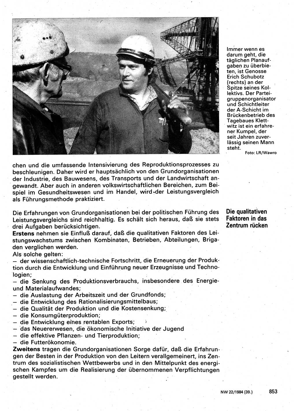 Neuer Weg (NW), Organ des Zentralkomitees (ZK) der SED (Sozialistische Einheitspartei Deutschlands) für Fragen des Parteilebens, 39. Jahrgang [Deutsche Demokratische Republik (DDR)] 1984, Seite 853 (NW ZK SED DDR 1984, S. 853)