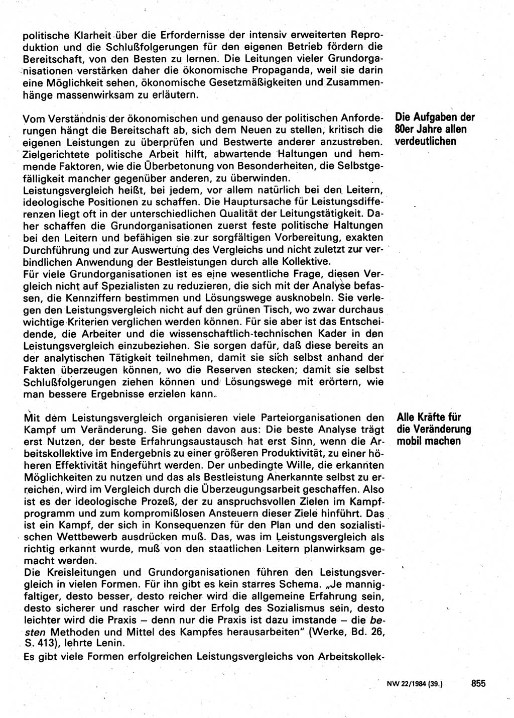 Neuer Weg (NW), Organ des Zentralkomitees (ZK) der SED (Sozialistische Einheitspartei Deutschlands) für Fragen des Parteilebens, 39. Jahrgang [Deutsche Demokratische Republik (DDR)] 1984, Seite 855 (NW ZK SED DDR 1984, S. 855)