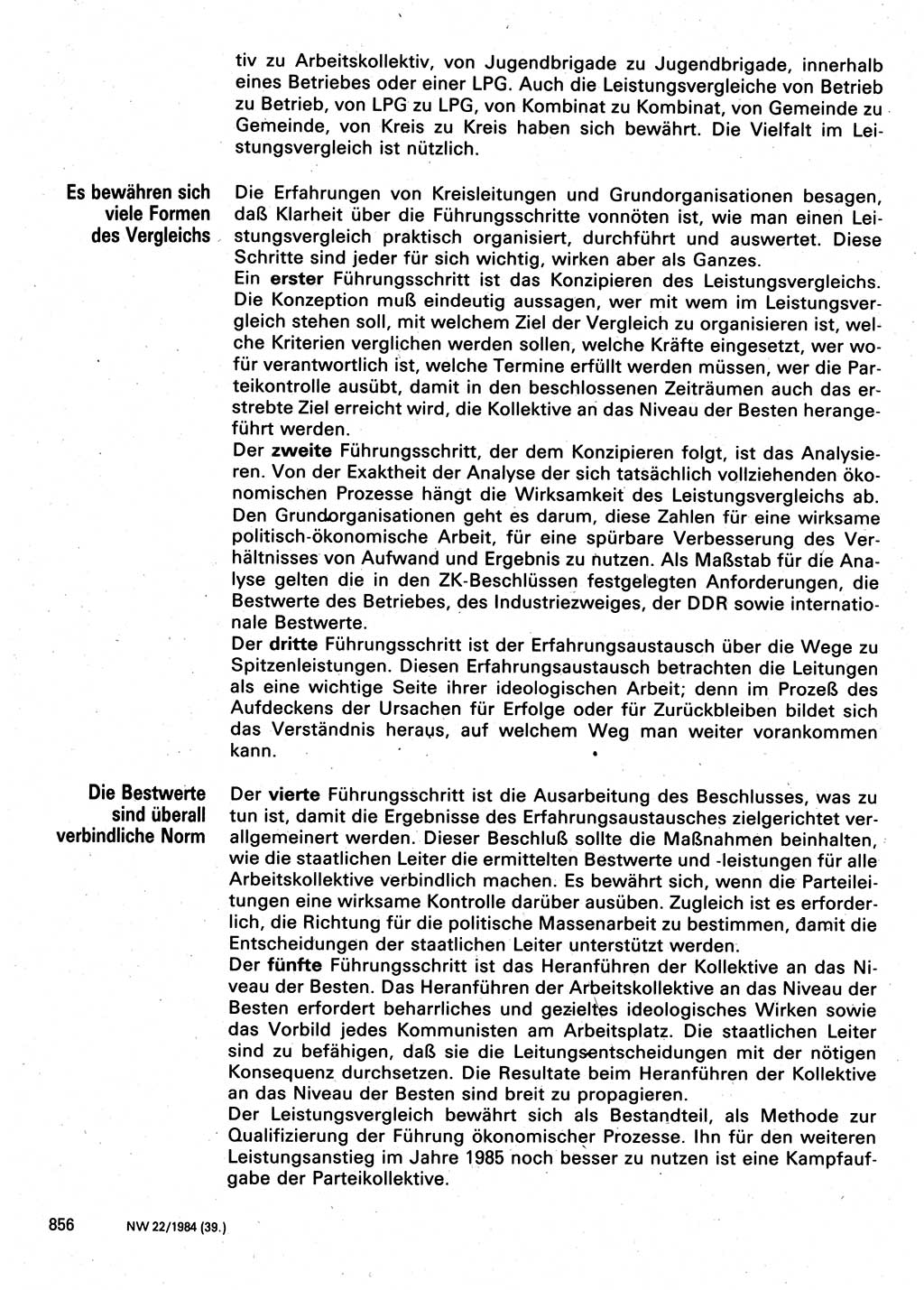 Neuer Weg (NW), Organ des Zentralkomitees (ZK) der SED (Sozialistische Einheitspartei Deutschlands) für Fragen des Parteilebens, 39. Jahrgang [Deutsche Demokratische Republik (DDR)] 1984, Seite 856 (NW ZK SED DDR 1984, S. 856)