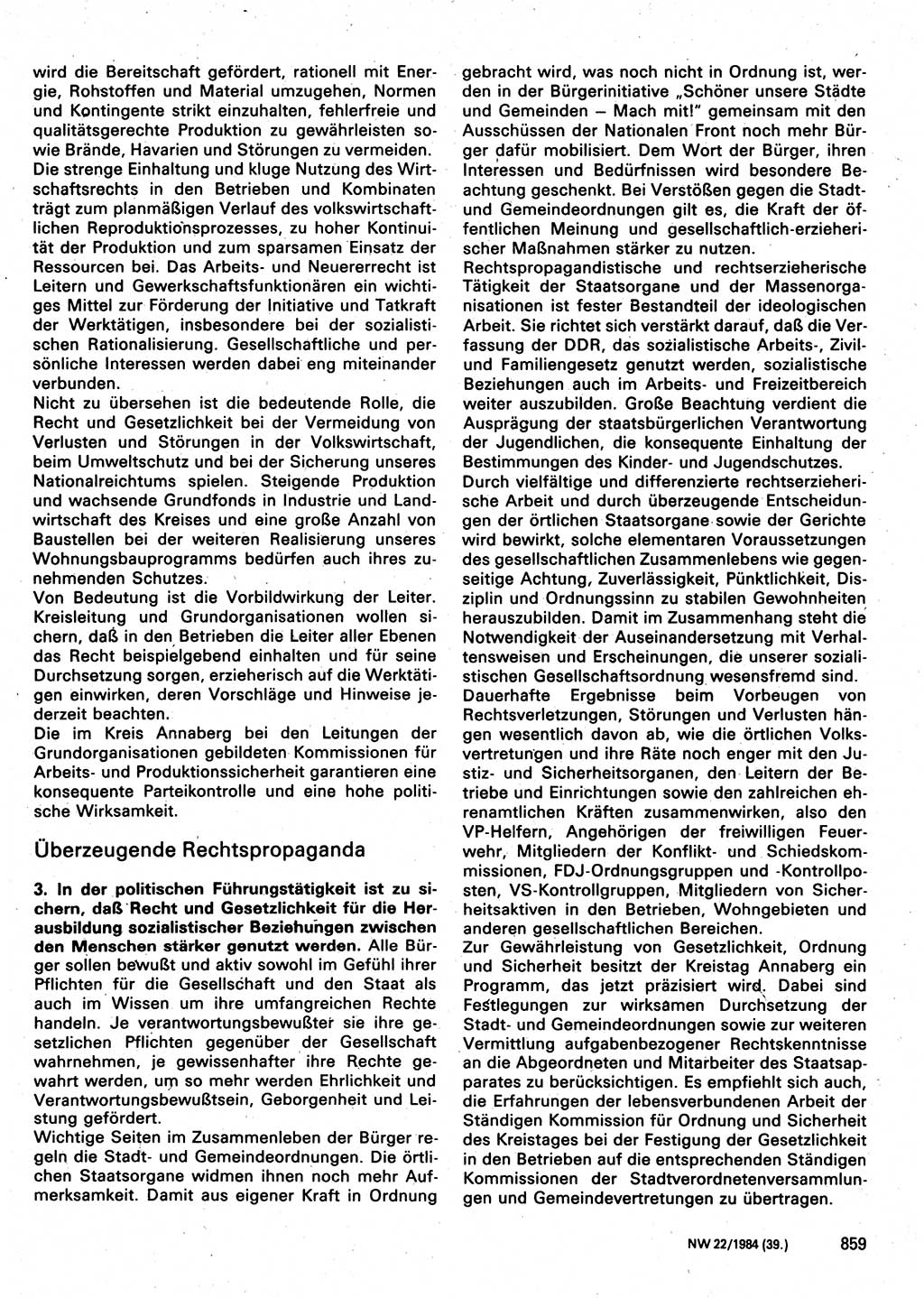 Neuer Weg (NW), Organ des Zentralkomitees (ZK) der SED (Sozialistische Einheitspartei Deutschlands) für Fragen des Parteilebens, 39. Jahrgang [Deutsche Demokratische Republik (DDR)] 1984, Seite 859 (NW ZK SED DDR 1984, S. 859)