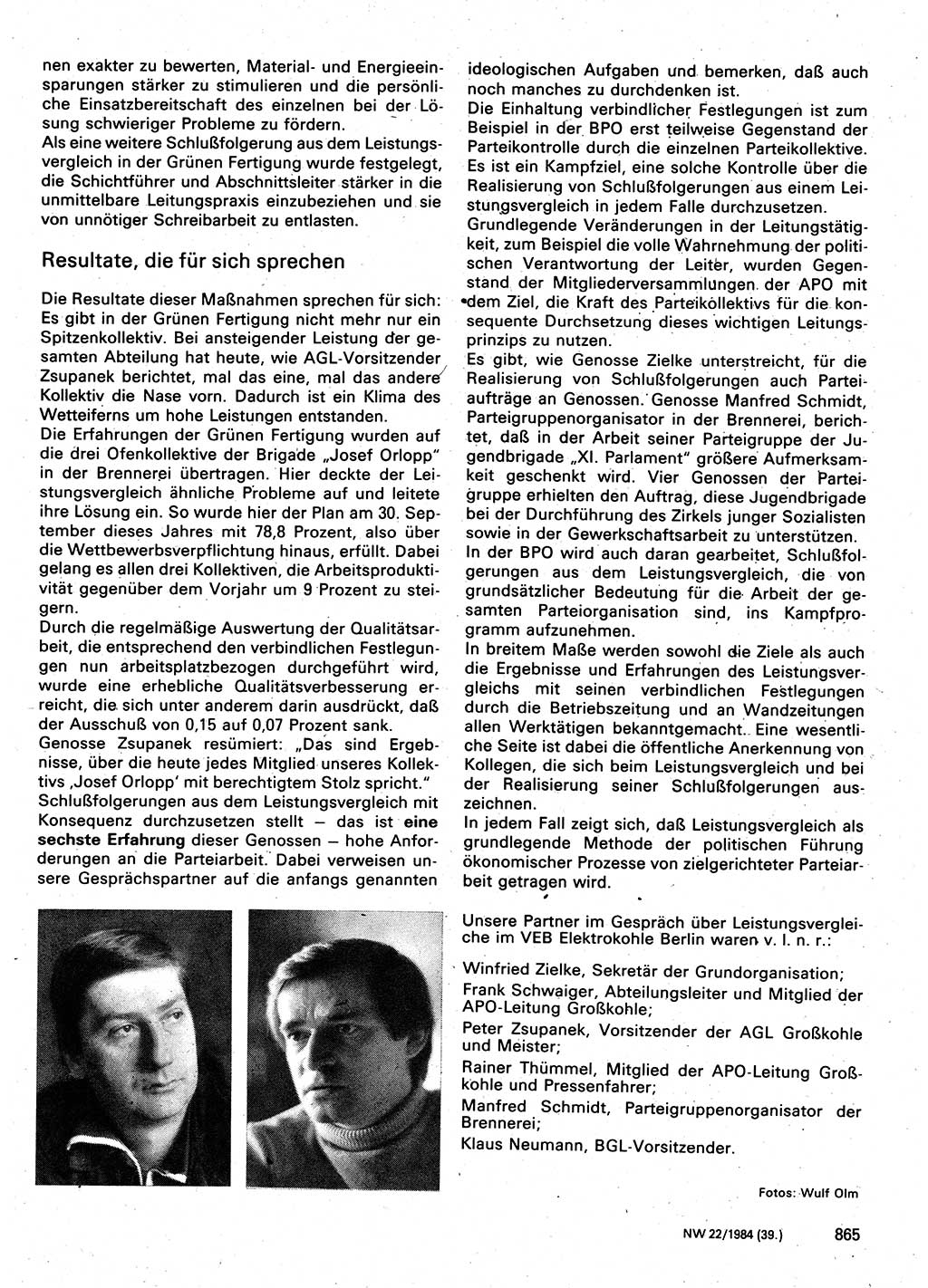 Neuer Weg (NW), Organ des Zentralkomitees (ZK) der SED (Sozialistische Einheitspartei Deutschlands) für Fragen des Parteilebens, 39. Jahrgang [Deutsche Demokratische Republik (DDR)] 1984, Seite 865 (NW ZK SED DDR 1984, S. 865)