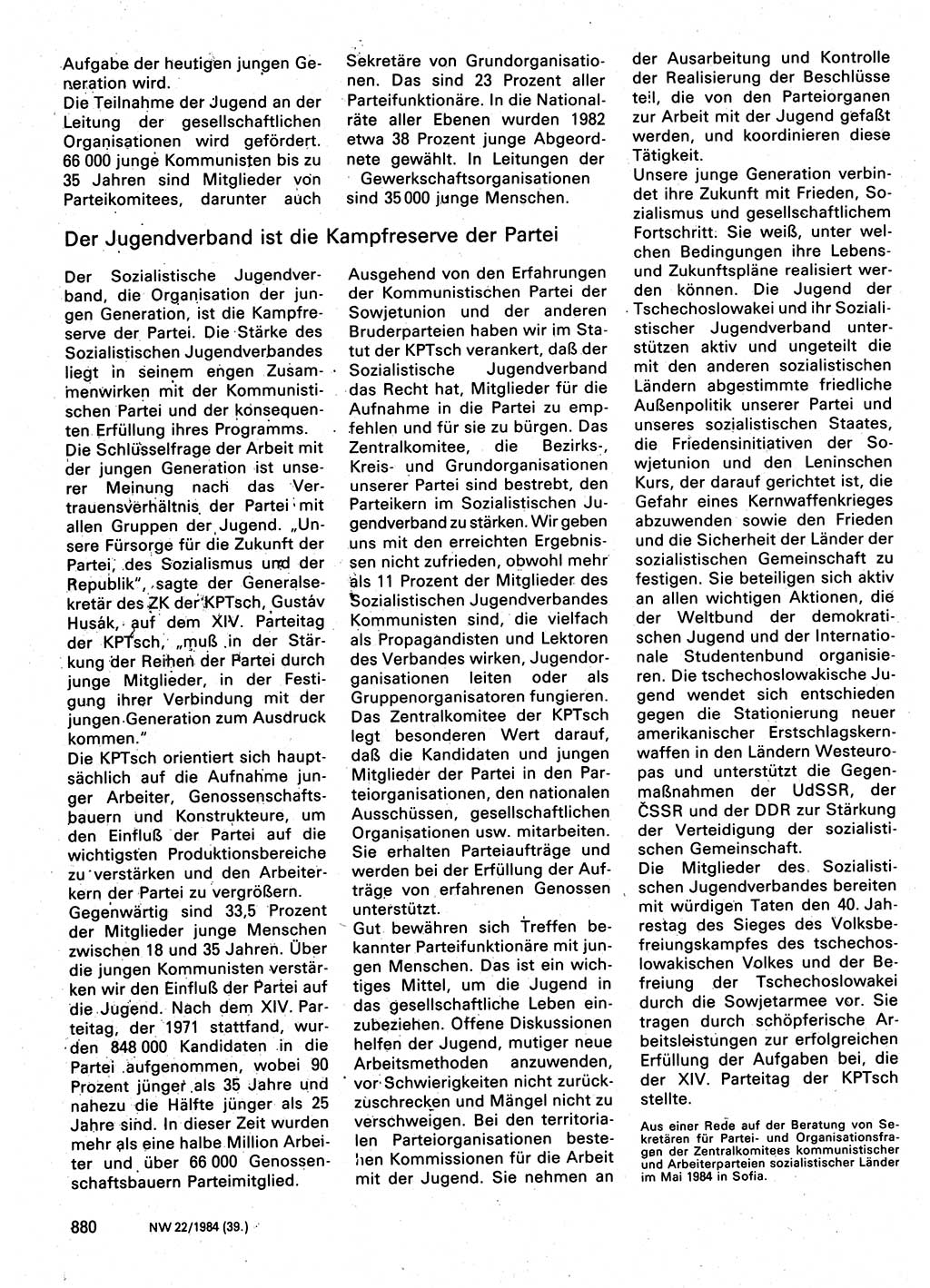 Neuer Weg (NW), Organ des Zentralkomitees (ZK) der SED (Sozialistische Einheitspartei Deutschlands) für Fragen des Parteilebens, 39. Jahrgang [Deutsche Demokratische Republik (DDR)] 1984, Seite 880 (NW ZK SED DDR 1984, S. 880)
