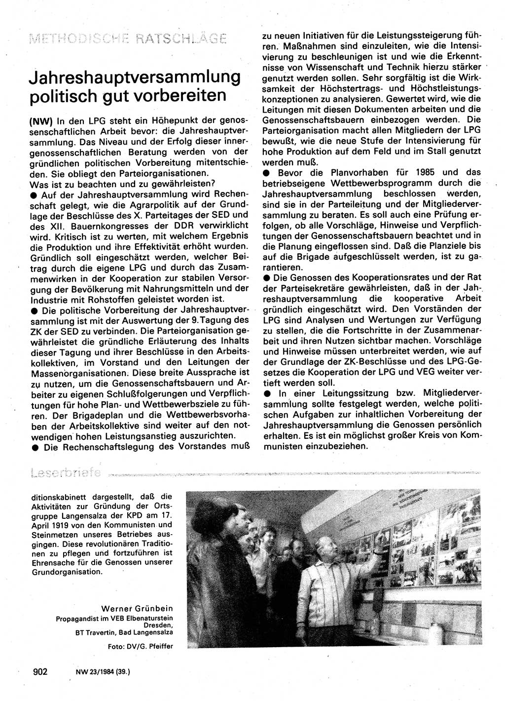 Neuer Weg (NW), Organ des Zentralkomitees (ZK) der SED (Sozialistische Einheitspartei Deutschlands) für Fragen des Parteilebens, 39. Jahrgang [Deutsche Demokratische Republik (DDR)] 1984, Seite 902 (NW ZK SED DDR 1984, S. 902)