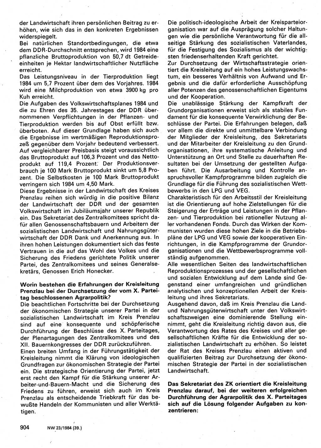 Neuer Weg (NW), Organ des Zentralkomitees (ZK) der SED (Sozialistische Einheitspartei Deutschlands) für Fragen des Parteilebens, 39. Jahrgang [Deutsche Demokratische Republik (DDR)] 1984, Seite 904 (NW ZK SED DDR 1984, S. 904)