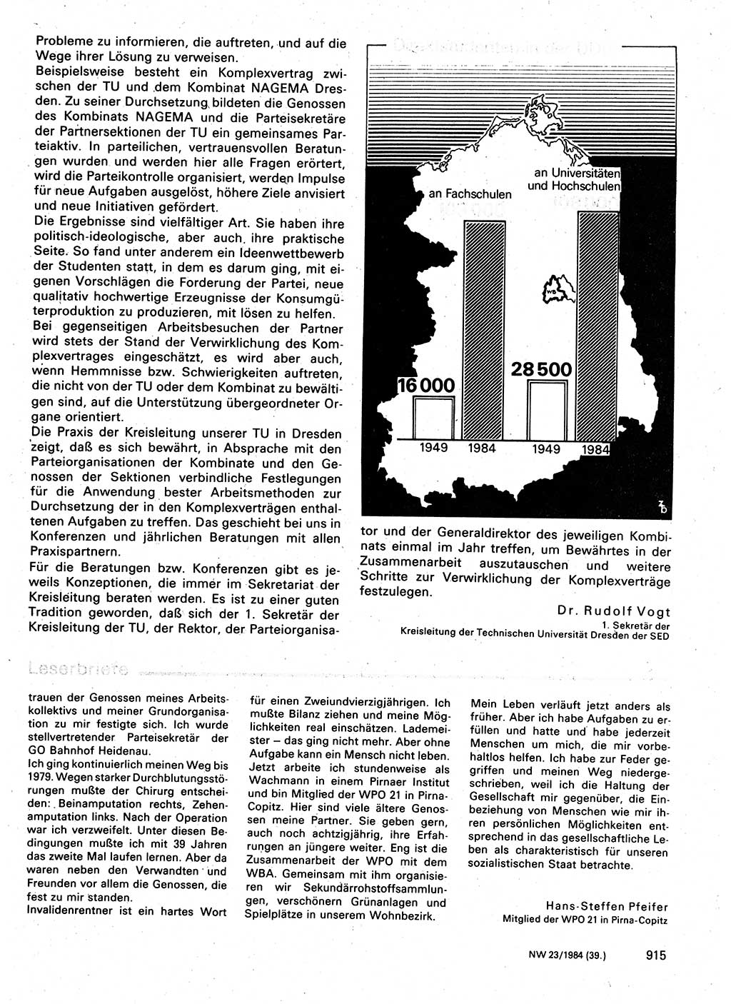 Neuer Weg (NW), Organ des Zentralkomitees (ZK) der SED (Sozialistische Einheitspartei Deutschlands) für Fragen des Parteilebens, 39. Jahrgang [Deutsche Demokratische Republik (DDR)] 1984, Seite 915 (NW ZK SED DDR 1984, S. 915)