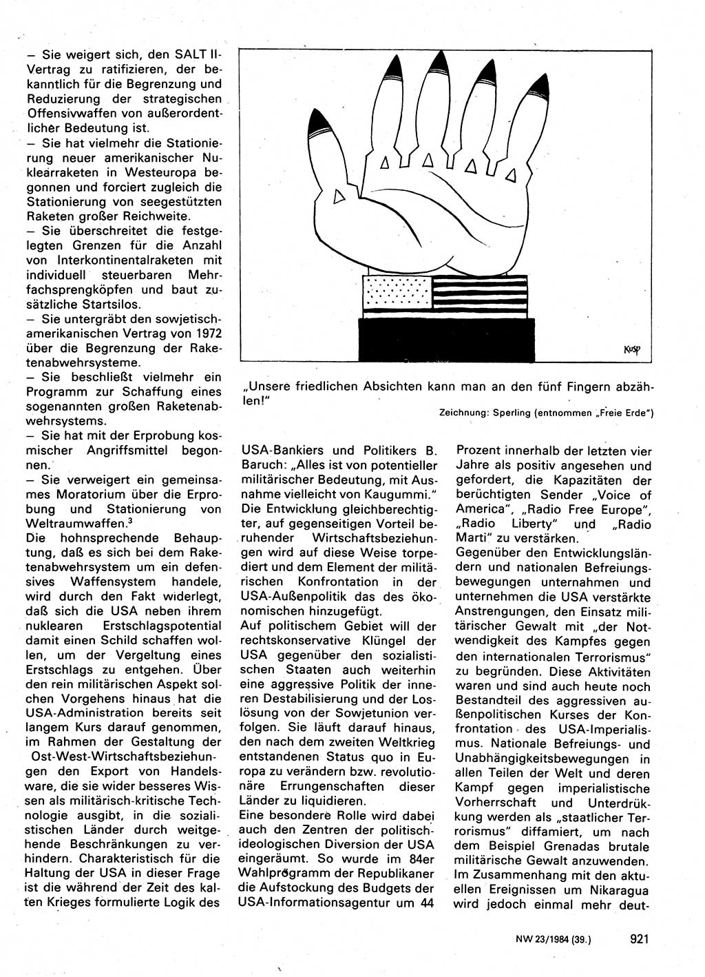 Neuer Weg (NW), Organ des Zentralkomitees (ZK) der SED (Sozialistische Einheitspartei Deutschlands) für Fragen des Parteilebens, 39. Jahrgang [Deutsche Demokratische Republik (DDR)] 1984, Seite 921 (NW ZK SED DDR 1984, S. 921)