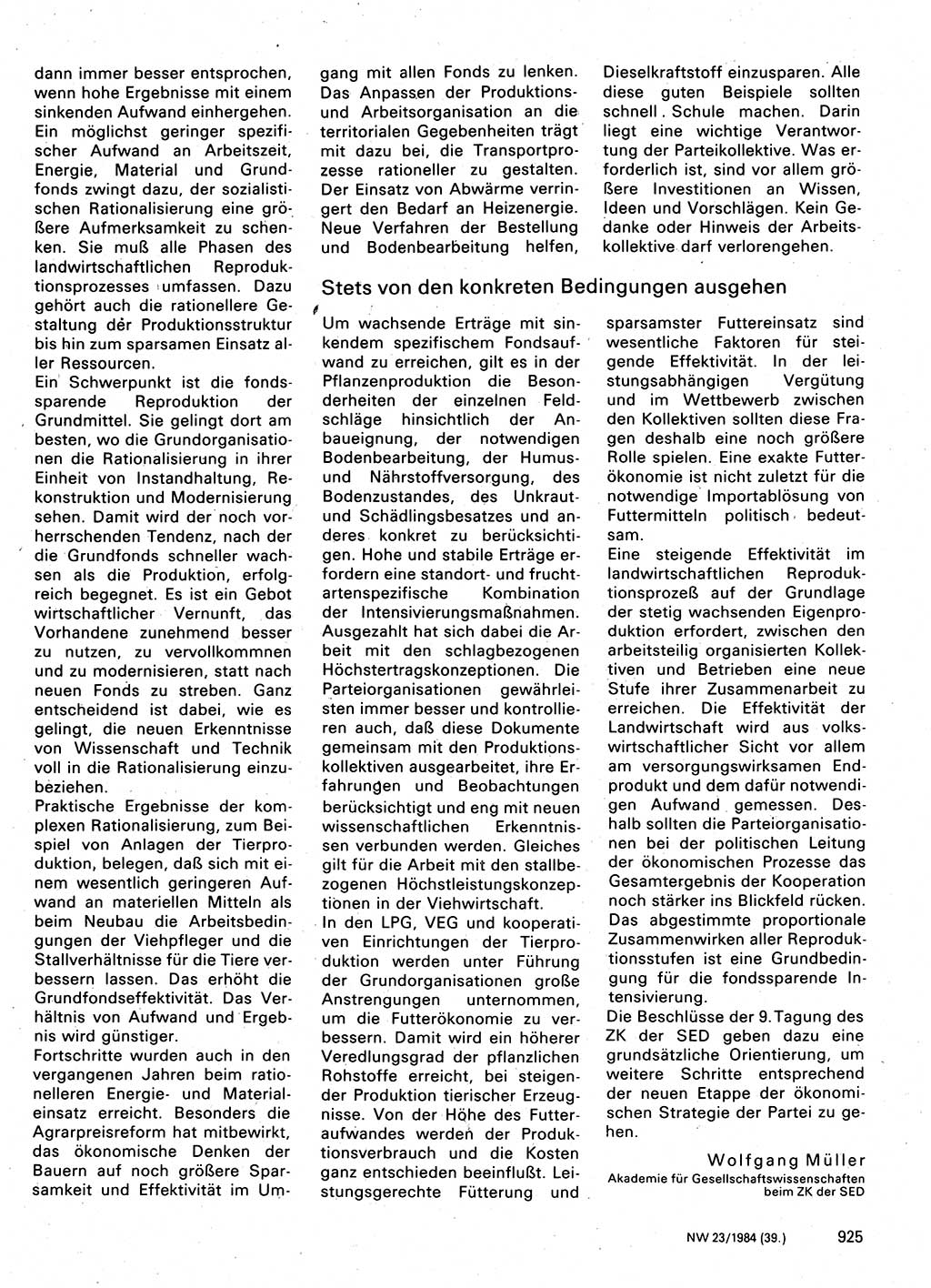 Neuer Weg (NW), Organ des Zentralkomitees (ZK) der SED (Sozialistische Einheitspartei Deutschlands) für Fragen des Parteilebens, 39. Jahrgang [Deutsche Demokratische Republik (DDR)] 1984, Seite 925 (NW ZK SED DDR 1984, S. 925)