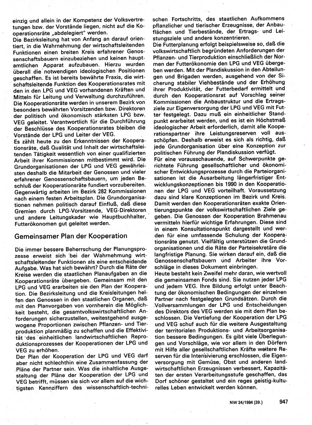 Neuer Weg (NW), Organ des Zentralkomitees (ZK) der SED (Sozialistische Einheitspartei Deutschlands) für Fragen des Parteilebens, 39. Jahrgang [Deutsche Demokratische Republik (DDR)] 1984, Seite 947 (NW ZK SED DDR 1984, S. 947)