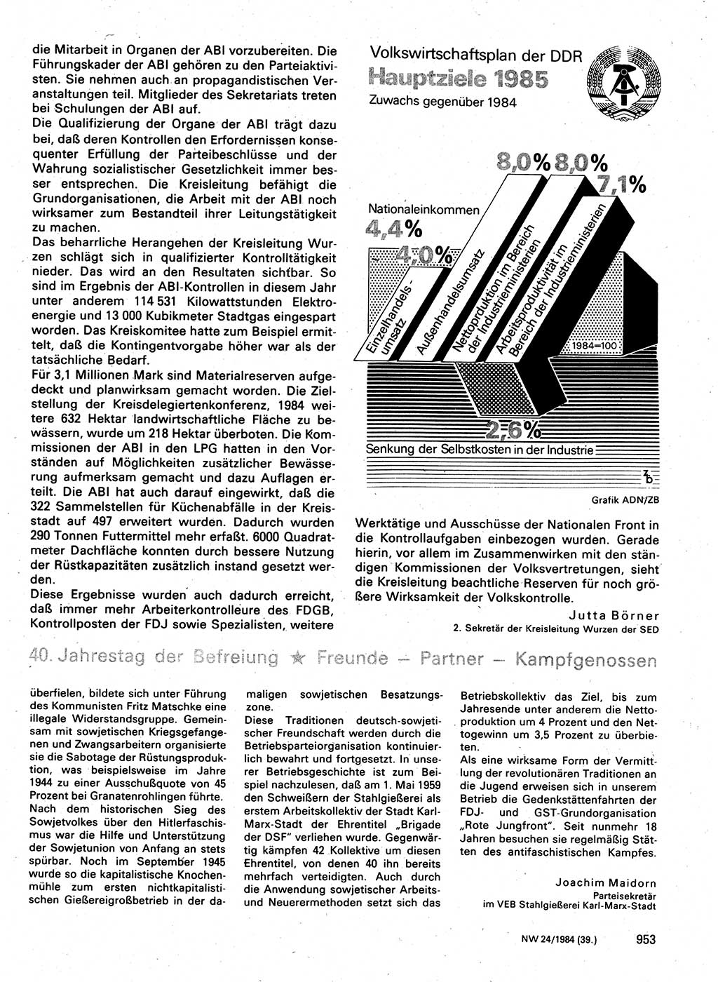 Neuer Weg (NW), Organ des Zentralkomitees (ZK) der SED (Sozialistische Einheitspartei Deutschlands) für Fragen des Parteilebens, 39. Jahrgang [Deutsche Demokratische Republik (DDR)] 1984, Seite 953 (NW ZK SED DDR 1984, S. 953)