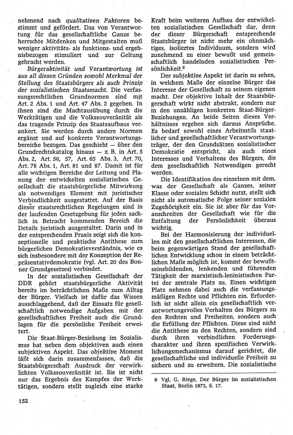 Staatsrecht der DDR [Deutsche Demokratische Republik (DDR)], Lehrbuch 1984, Seite 152 (St.-R. DDR Lb. 1984, S. 152)